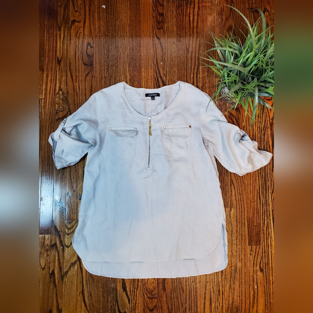 Ellen Tracy 100% Linen V-Neck 3/4 Sleeve Tunic - Picture 9 of 12